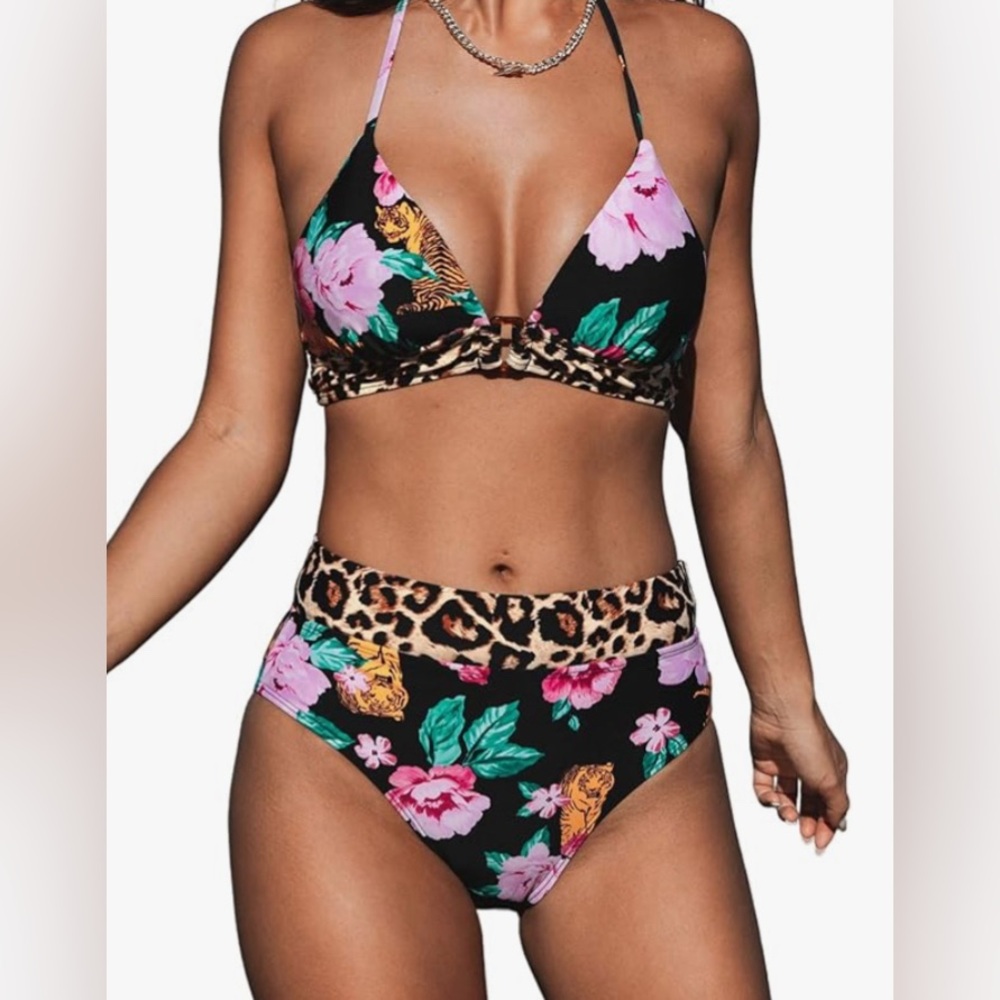 NWT- Lunabelle ‘Mixed Media Pattern’ Triangle Top High Waist Bikini